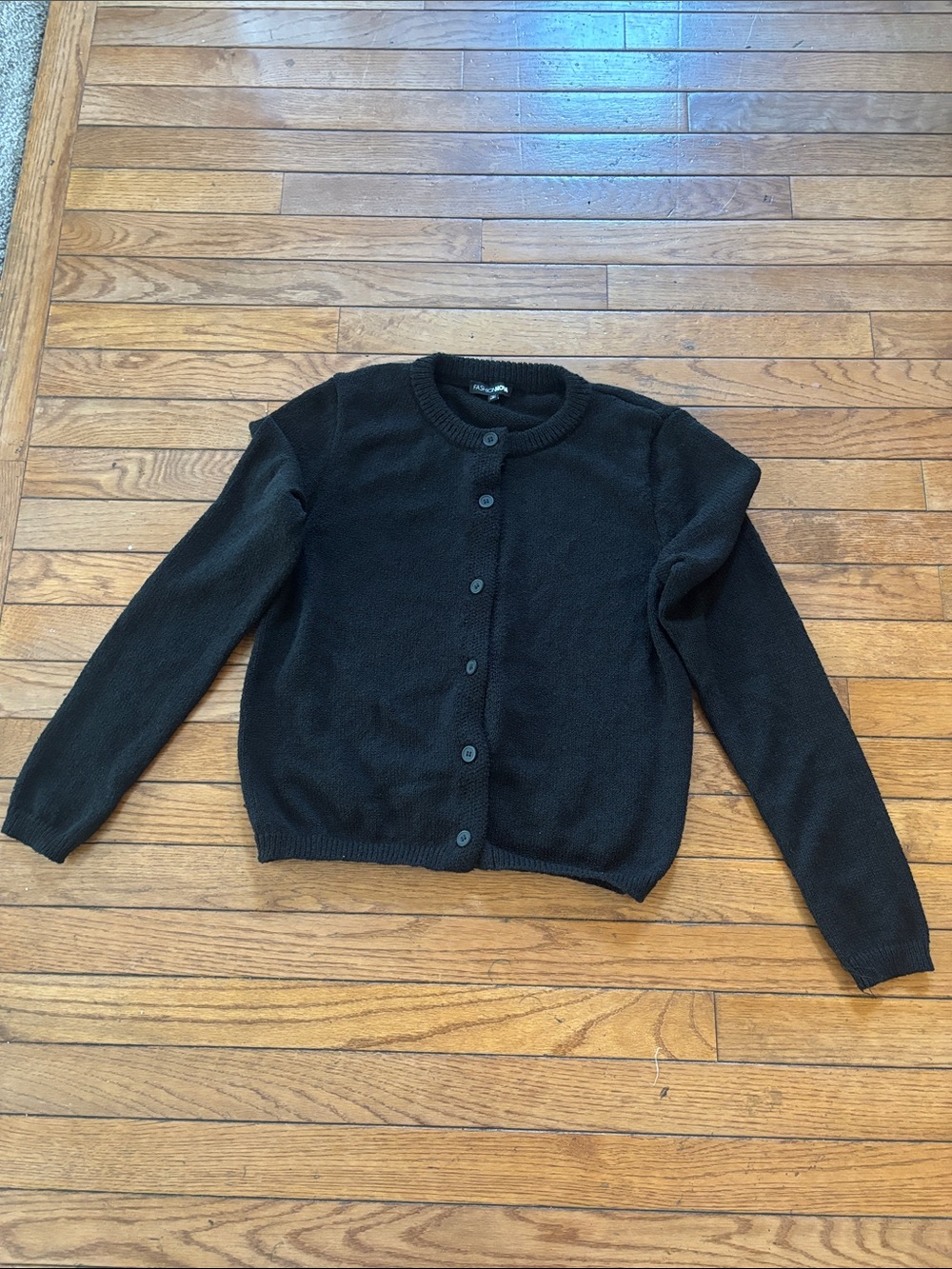 Fashion Nova Black Button-Up Crewneck Cardigan